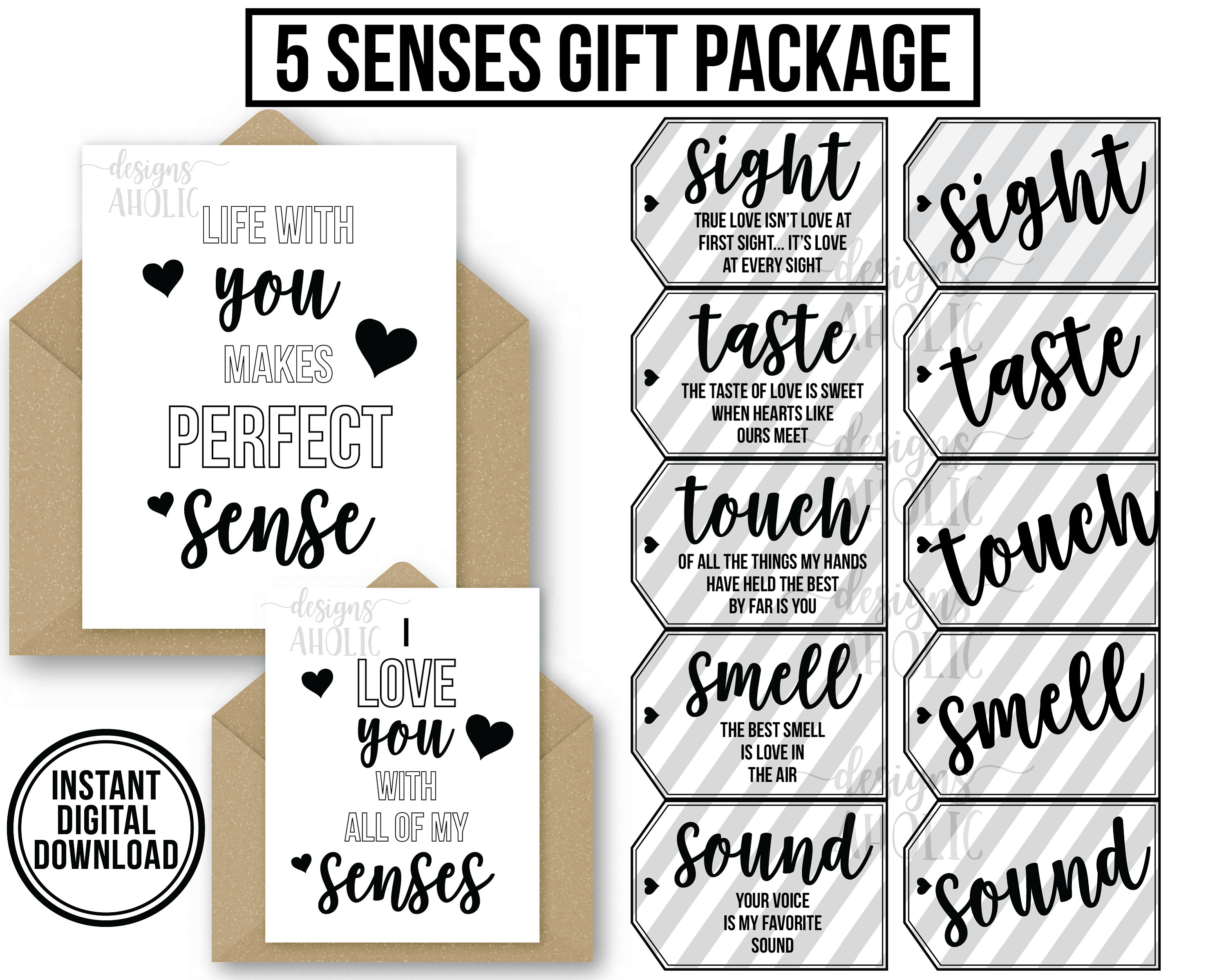 5 Senses Gift Tags Romantic Gifts for Her Care Package for Her 1st  Anniversary Gift for Wife Life With You Makes Perfect SENSE Love Cards 