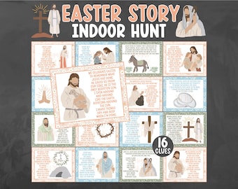 Easter Story Treasure Hunt Clues - Indoor Easter Story Scavenger Hunt - Easter Christ Treasure Hunt - True Meaning of Easter Treasure Hunt