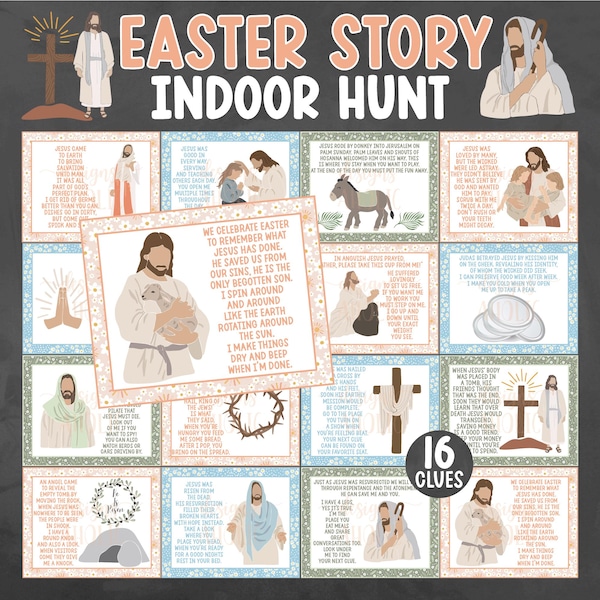 Easter Story Treasure Hunt Clues - Indoor Easter Story Scavenger Hunt - Easter Christ Treasure Hunt - True Meaning of Easter Treasure Hunt