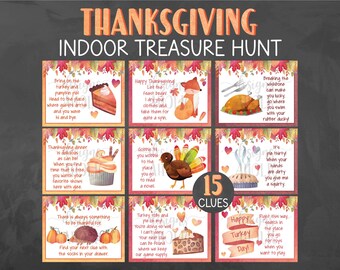 Thanksgiving Treasure Hunt Clues - Thanksgiving Scavenger Hunt Clues - Thanksgiving Printables - Thanksgiving Kids Activity - Turkey Game
