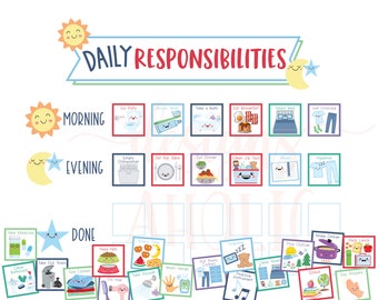 Chore Chart - Kids Daily Responsibilities Chart - Job Chart - Daily Routine Chart - Printable Chore Chart - Chore Icons - Routine Printables