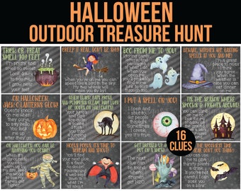 Outdoor Halloween Treasure Hunt Clues - Halloween Scavenger Hunt Clues - Halloween Printables - Halloween Party Game Kids Halloween Activity