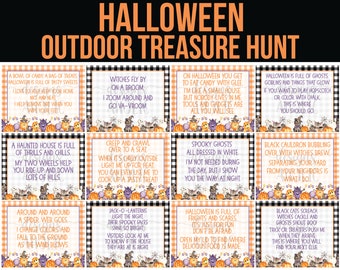 Outdoor Halloween Treasure Hunt Clues - Halloween Scavenger Hunt Clues - Halloween Printables - Halloween Party Game Kids Halloween Activity