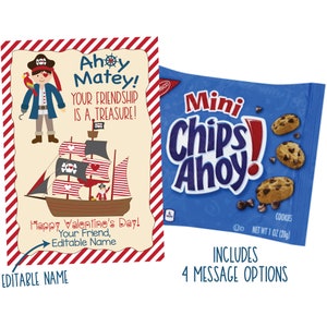 Chips Ahoy Valentine Cards - Pirate Valentine Cards - Boy Pirate Valentines Day Cards - Cookie Valentines - Printable Kids Pirate Valentines