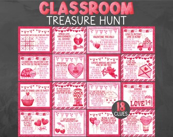 Classroom Valentine's Day Treasure Hunt - Classroom Valentines Scavenger Hunt - Class Valentine's Day Party Game - Valentines Party Games