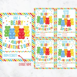 Cartes de Saint-Valentin oursons en gélatine - Saint-Valentin ours en gélatine - Saint-Valentin en gélatine imprimable - Cartes de la Saint-Valentin pour enfants à imprimer - Classe préscolaire
