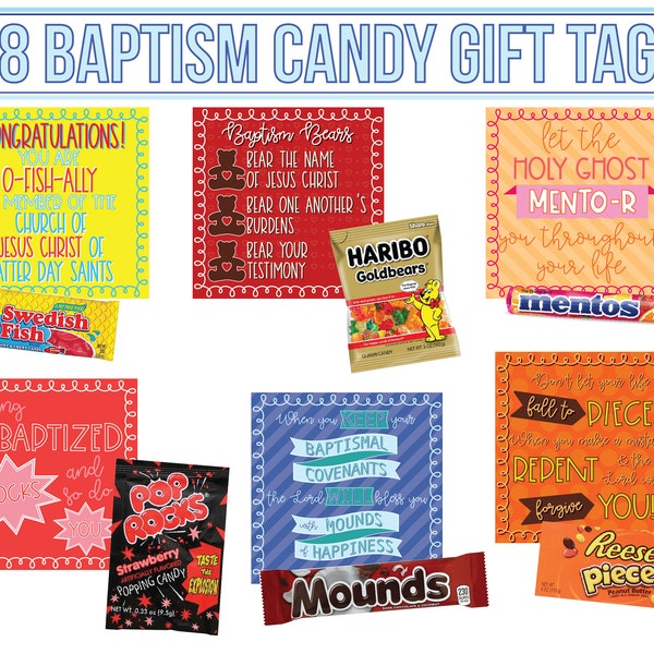 18 LDS Baptism Candy Gift Tag Printables - LDS Primary Baptism Gift - Candy Baptism Gift Tags - Baptism Gift
