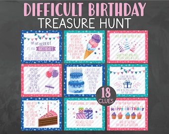Difficult Birthday Treasure Hunt Clues - Adult or Teen Birthday Scavenger Hunt Clues - Teen Birthday Treasure Hunt - Spouse Treasure Hunt
