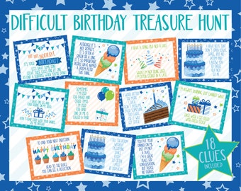 Difficult Birthday Treasure Hunt Clues - Adult or Teen Birthday Scavenger Hunt Clues - Teen Birthday Treasure Hunt - Spouse Treasure Hunt
