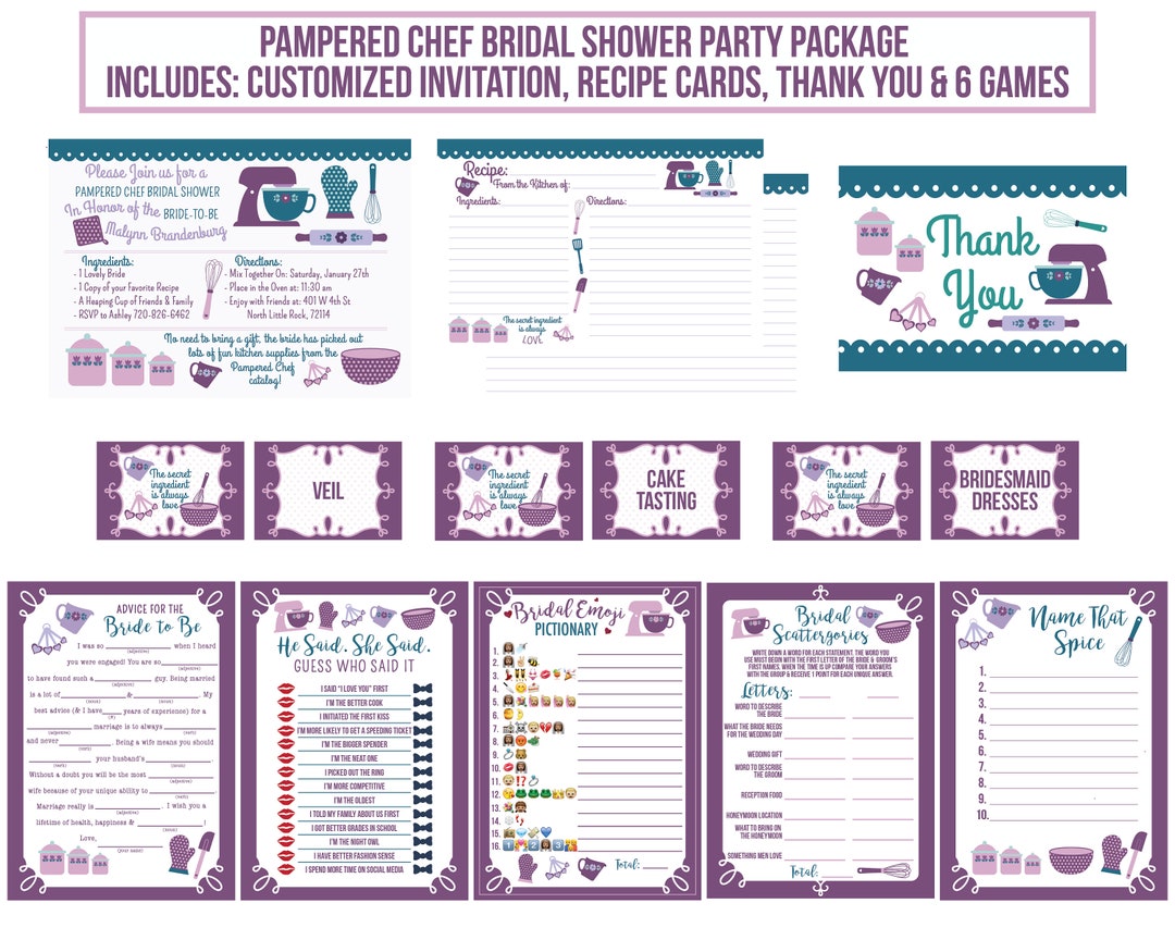Pampered Chef Bridal Shower Party Package Printables Pampered Chef