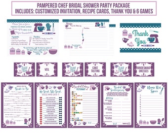 Imprimíveis do pacote de festa de chá de panela do chef mimado - convite para chá de panela do chef mimado, cartões de receitas, agradecimento e jogos - chá de cozinha