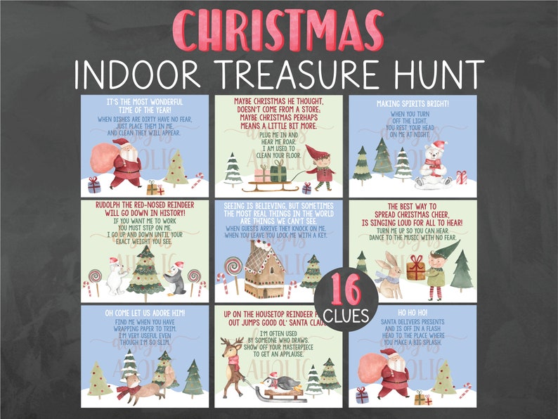 NEW Indoor Christmas Treasure Hunt - Indoor Christmas Scavenger Hunt - Christmas Game - Kids Christmas Activity - Christmas Advent Activity image 1