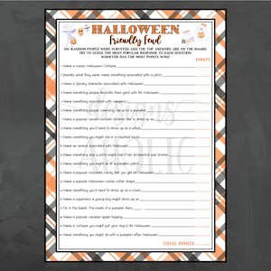 Halloween Friendly Feud - Halloween Friendly Feud Game - Halloween Friendly Feud Questionnaire - Halloween Party Game - Halloween Class Game