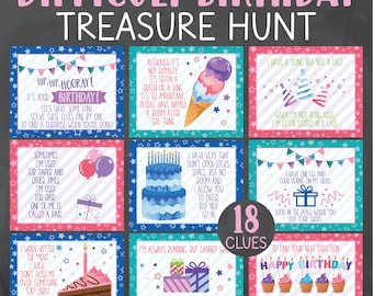 Difficult Birthday Treasure Hunt Clues - Adult or Teen Birthday Scavenger Hunt Clues - Teen Birthday Treasure Hunt - Spouse Treasure Hunt