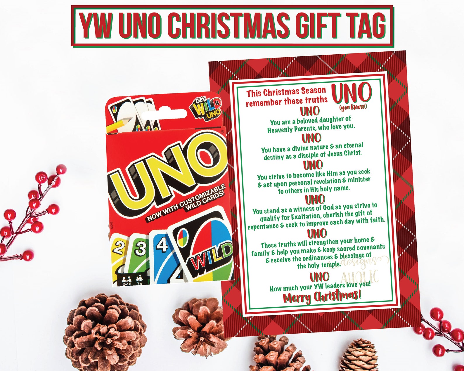 Young Women's Christmas Uno Game Gift Tag YW Themed Etsy