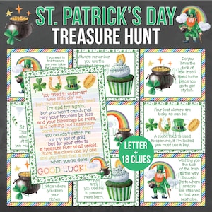 St. Patrick&#39;s Day Treasure Hunt and Leprechaun Letter - St Patricks Day Scavenger Hunt - St. Patrick&#39;s Day Gift - Leprechaun Treasure Hunt
