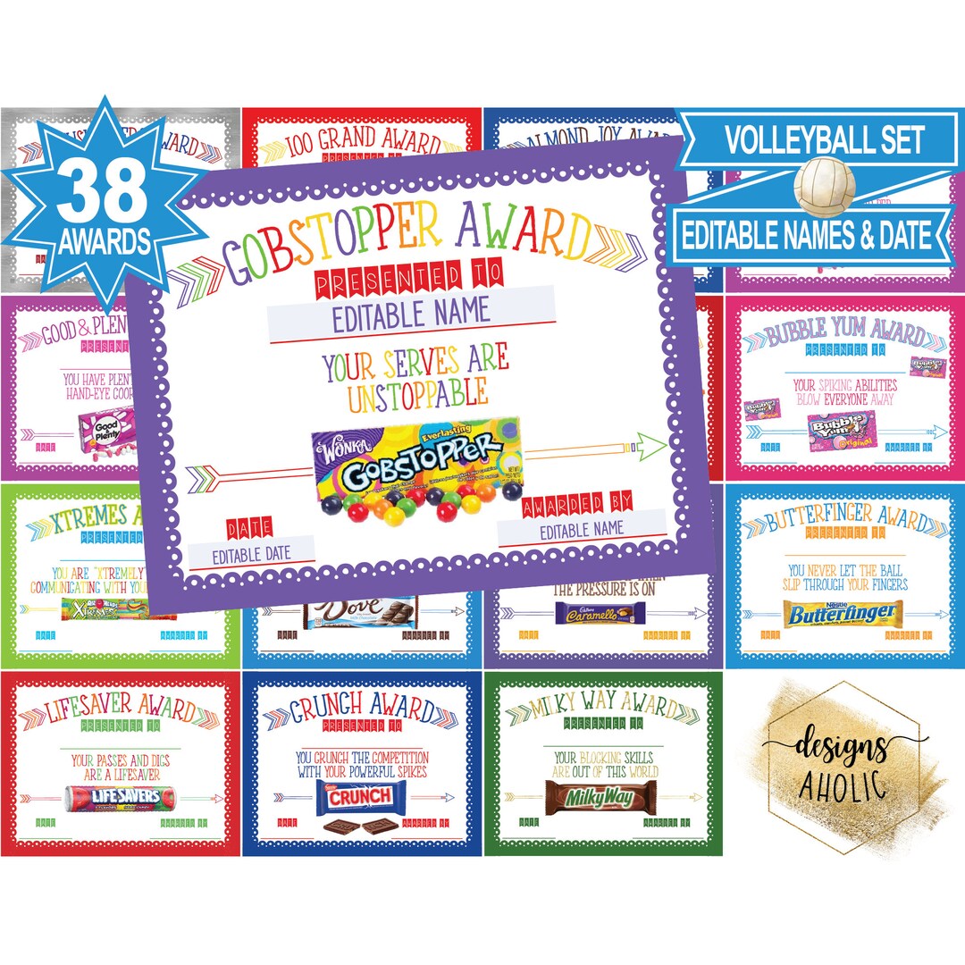 38 Volleyball Candy Bar Award Certificates (Download Now) Etsy