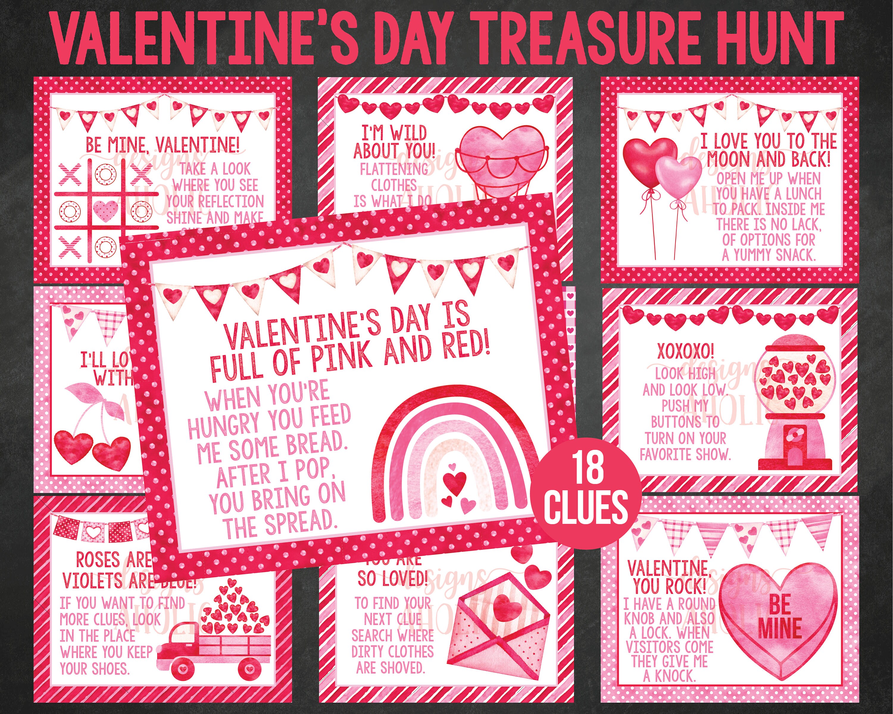 Valentine's Day Treasure Hunt Clues Valentines Scavenger - Etsy