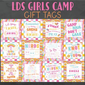 LDS Girls Camp Gift Tags - LDS Girls Camp Pillow Treat Tags - LDS Girls Camp Gifts - Groovy Girls Camp Gift Tags - Girls Camp Pillow Gifts
