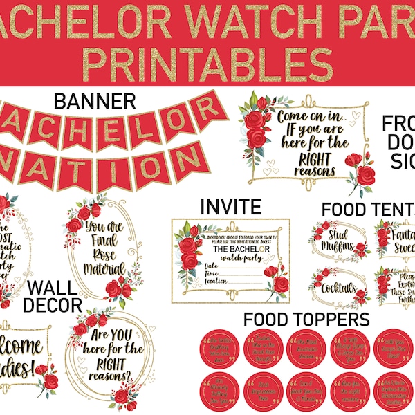 The Bachelor TV Show Watch Party Printables; Bachelor Show Printables; The Bachelor Party Decor