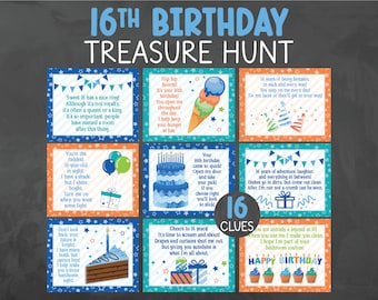 16th Birthday Treasure Hunt - Sweet 16 Birthday Scavenger Hunt - Teen Birthday Treasure Hunt - Boy 16th Birthday Treasure Hunt - Boy Gift
