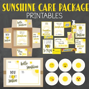 Sunshine Care Package Bundle, Sunshine Box Printables, Address Label & Gift Tags - Sunshine Printables - Thinking of You Care Package