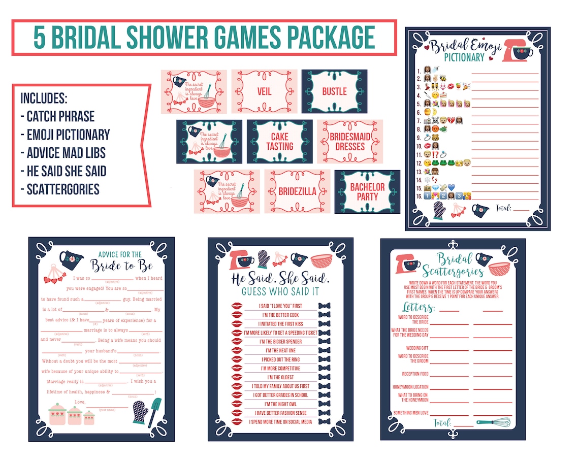 Kitchen or Pampered Chef Themed Bridal Shower Game Package Etsy
