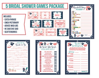 Kitchen or Pampered Chef Themed Bridal Shower Game Package: Catch Phrase, Emoji Pictionary, Mad Libs Advice, He Said She Said, Scattergories
