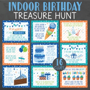 Indoor Birthday Treasure Hunt Clues - Indoor Birthday Scavenger Hunt Clues - Indoor Birthday Game Printables