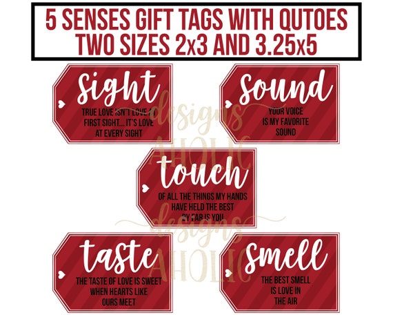 5 SENSES GIFT Tags Gift for Her Gift for Him Anniversary Birthday Printable  Gift Tag Gifts for Him Valentines Day Gift Love 