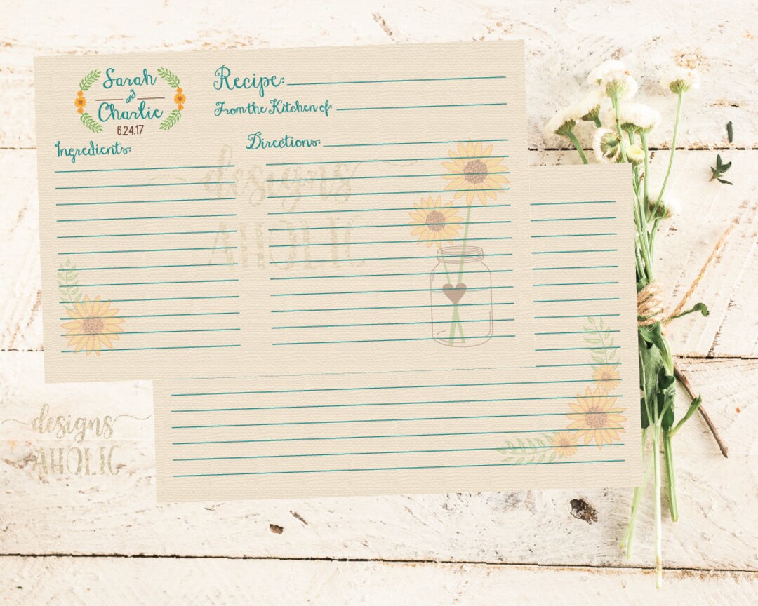 Around the Clock Recipe Card Printable, Bridal Shower Recipe Card ...