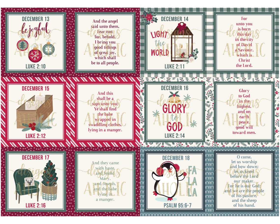 Christmas Scripture Advent Calendar Cards Printable Etsy