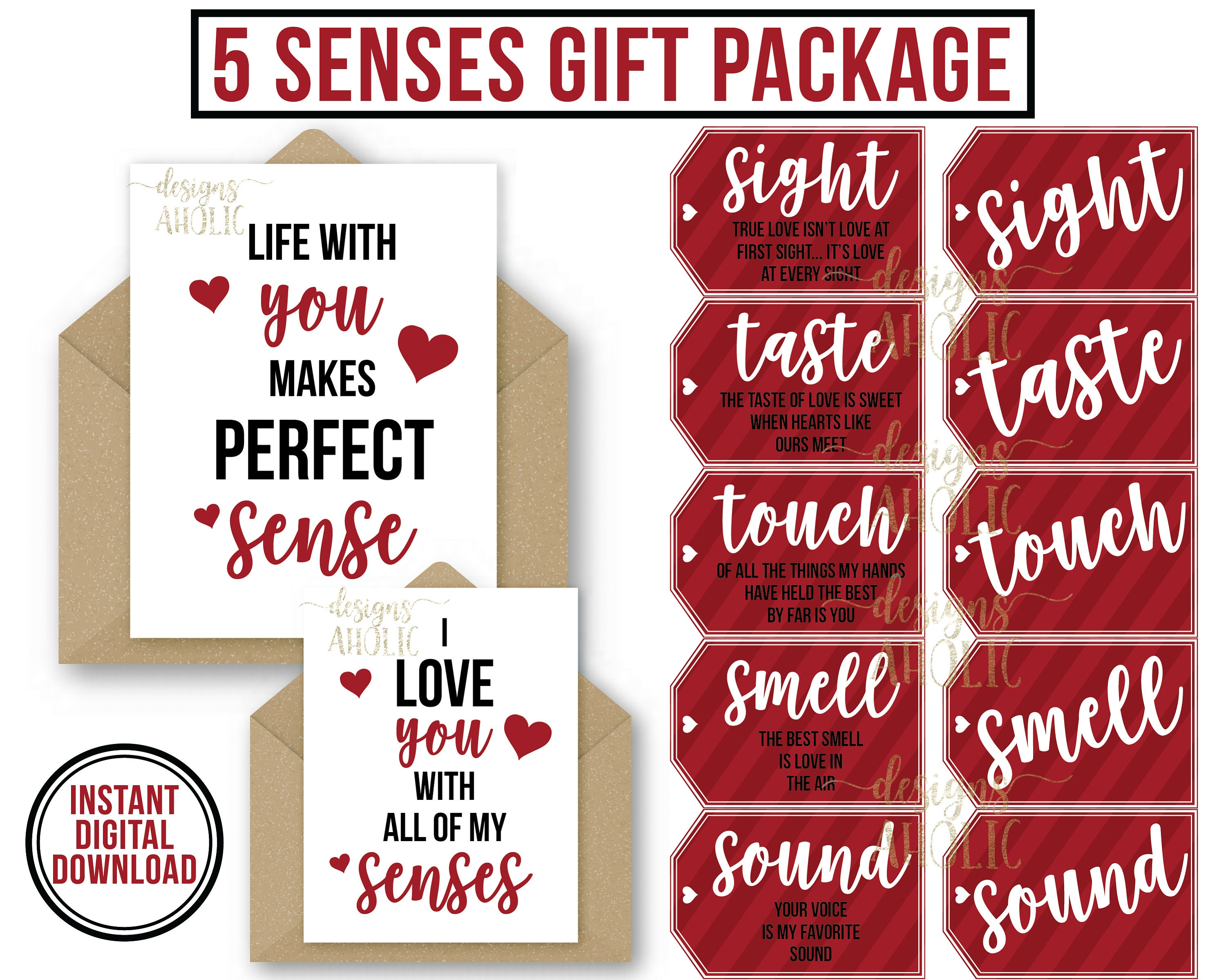 Printable 5 Senses Gift Tags for Him Anniversary Gift Ideas Valentine's Day  Tag Five Senses Gift Tag Birthday Gifts for Husband Boyfriend 