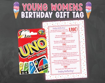 Etiqueta de regalo para el juego Uno de cumpleaños para mujeres jóvenes - Regalo de cumpleaños con temática de mujeres jóvenes - Descarga digital instantánea - Etiqueta de regalo de mujeres jóvenes creativa, simple y significativa