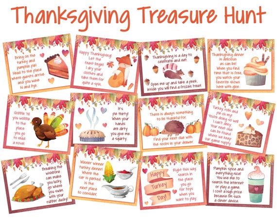 Thanksgiving Treasure Hunt Clues Thanksgiving Scavenger Hunt | Etsy UK