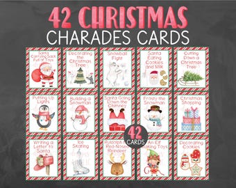 Christmas Charades - 42 Christmas Charades Cards - Christmas Game - Christmas Party Games - Christmas Pictionary - Holiday Charades Game