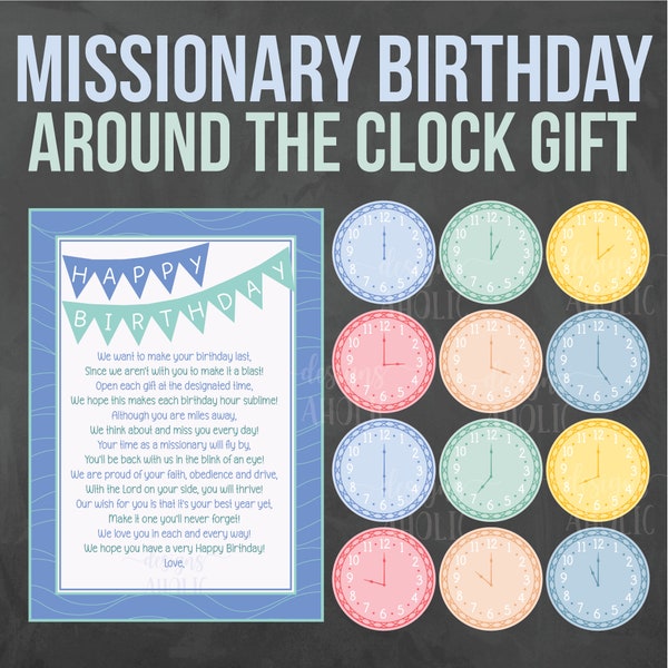 Elder Missionary Birthday Around the Clock Gift Tag Set - LDS Missionary Gift - LDS Missionary Birthday Gift - Elder Missionary Care Package