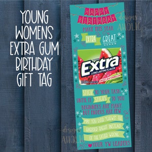 LDS YW Geburtstag Geschenkanhänger - LDS YW Geburtstag Geschenkanhänger - Geburtstag Extra Gum Geschenkanhänger - Geschenke für Junge Frauen - Geburtstagsgeschenk für Junge Frauen