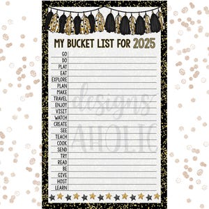 New Years Bucket List - New Years Eve Bucket List - New Years Eve Printables - New Years Resolutions Printable - NYE Resolutions Printable