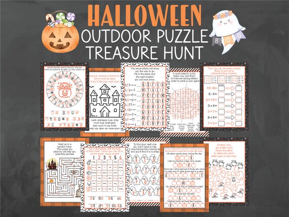 Outdoor Halloween Puzzle Treasure Hunt - Halloween Puzzle Scavenger Hunt - Puzzle Halloween Treasure Hunt - Outdoor Halloween Party Games