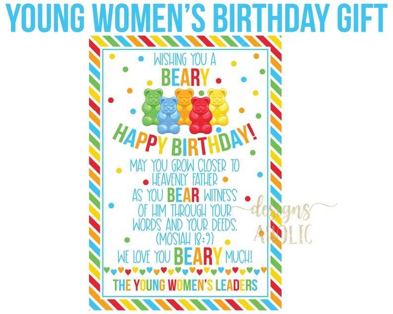 Young Women Birthday Gift Tag Gummy Bears LDS YW Birthday - Etsy