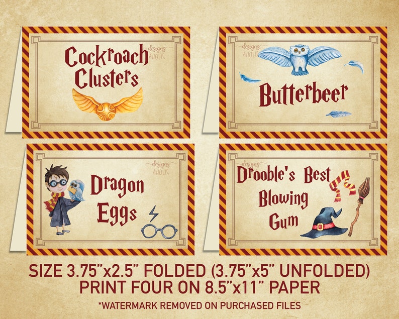 Paper &amp; Party Supplies Labels Harry Potter Party Food Tents Harry ...