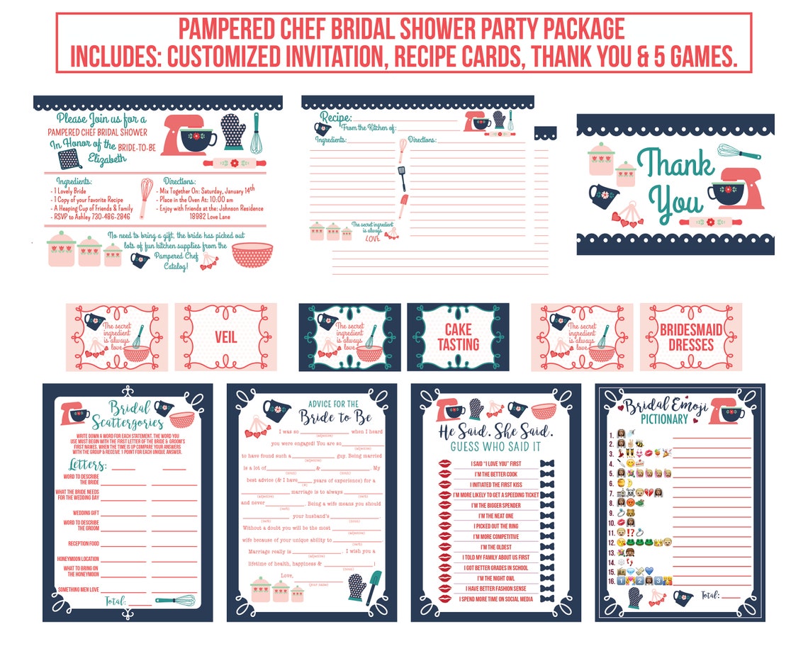 Pampered Chef Bridal Shower Party Package Printables Etsy