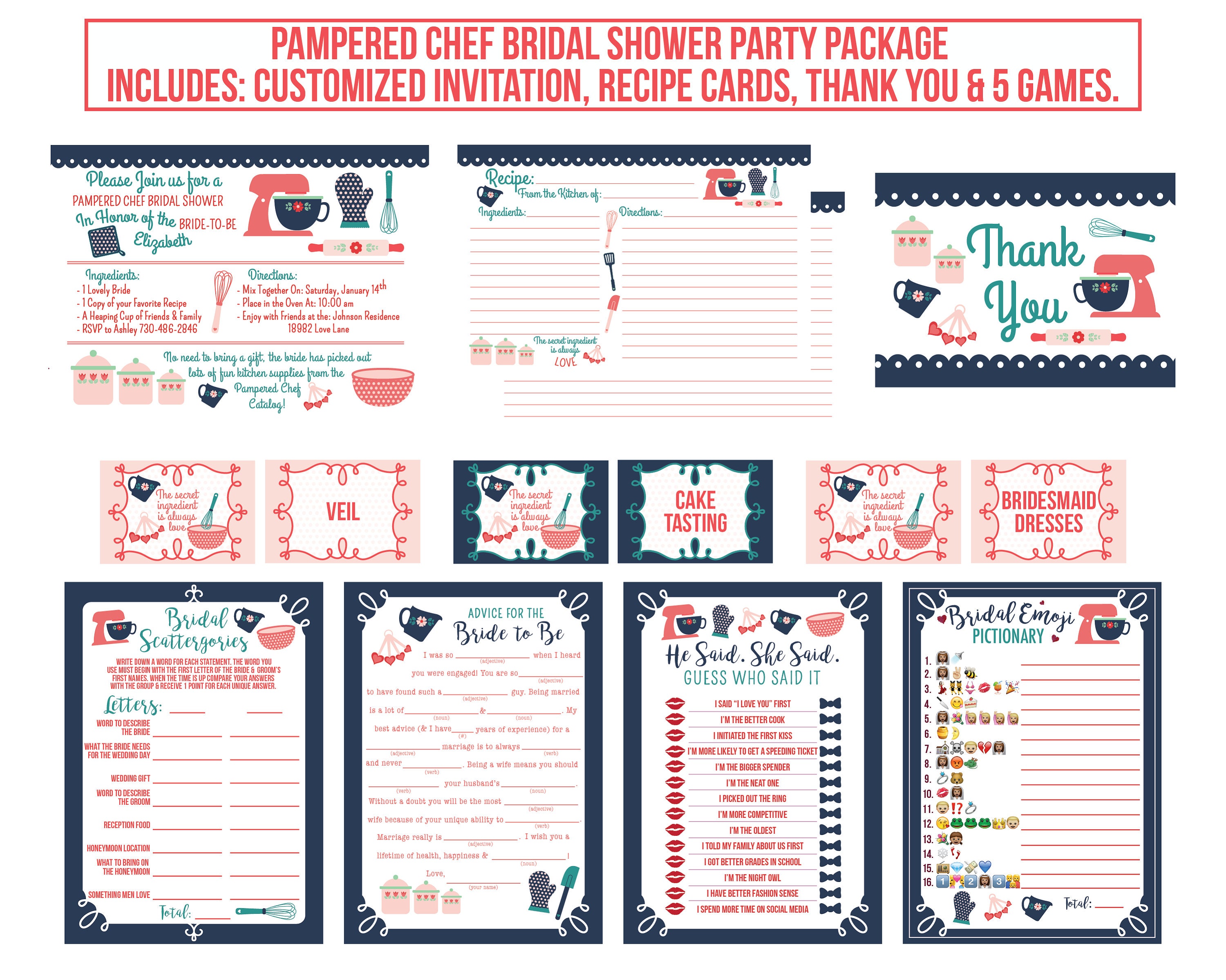 Kitchen Bridal Shower Invitation, Pampered Chef Bridal Shower Invite,  Digital Printable 