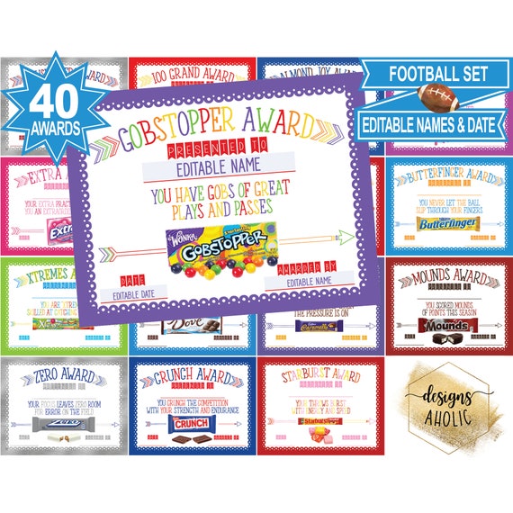 40 Football Candy Award Certificates Candy Bar - Etsy Hong Kong