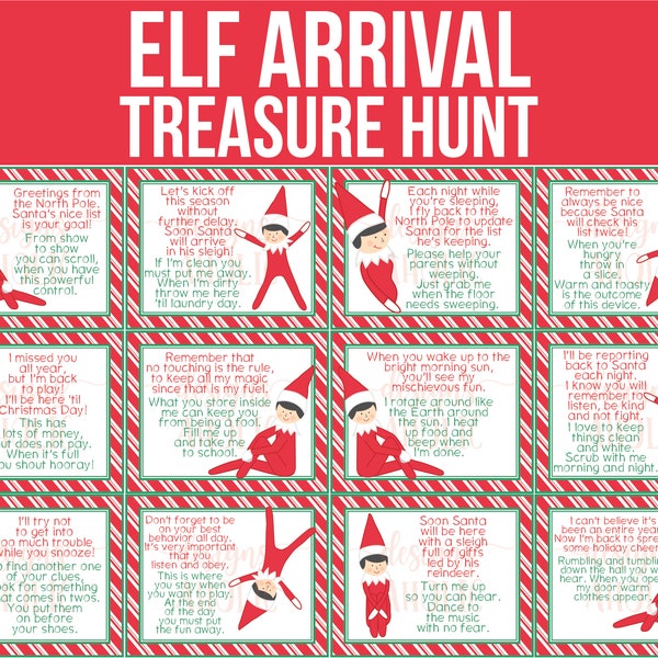 Elf Treasure Hunt - Elf Arrival Activity - Christmas Elf Treasure Hunt - Elf Scavenger Hunt - Elf Arrival Letter - Elf Activity Pack - Elves