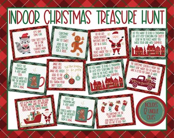 Indoor Christmas Treasure Hunt - Indoor Christmas Scavenger Hunt - Christmas Printables - Christmas Gift Tags - Kids Christmas Activity