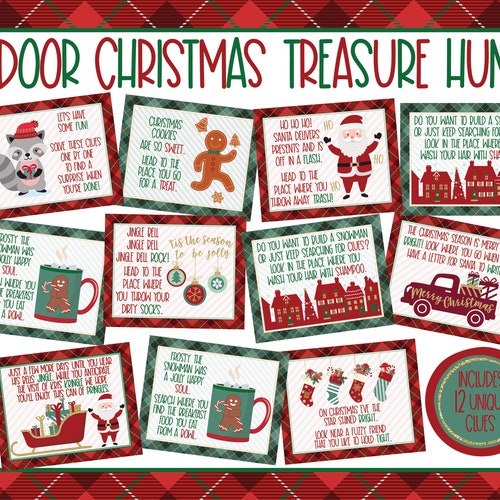 Indoor Christmas Treasure Hunt - Indoor Christmas Scavenger Hunt - Christmas Printables - Christmas Gift Tags - Kids Christmas Activity