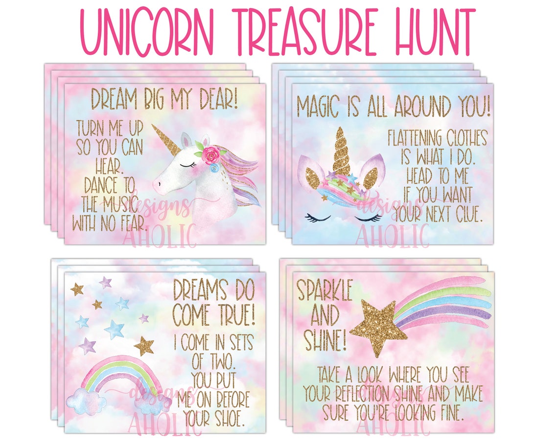 unicorn treasure hunt unicorn scavenger hunt unicorn party etsy