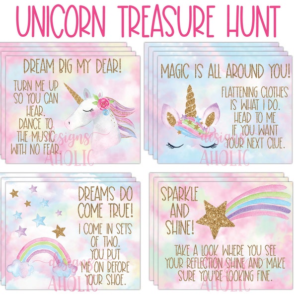 Unicorn Treasure Hunt - Unicorn Scavenger Hunt - Unicorn Party - Unicorn Birthday Games - Unicorn Party Printables - Unicorn Themed Hunt